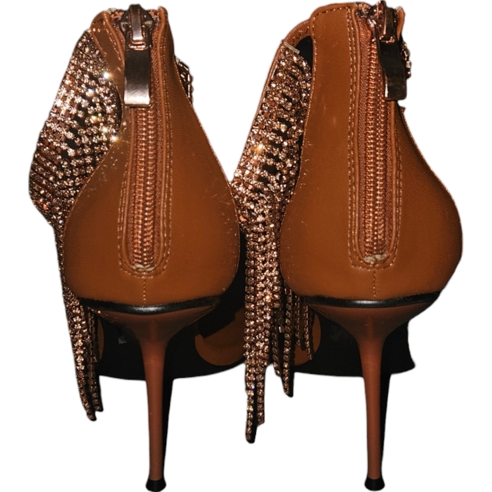NWOT Public Desire Rhinestone Tassel Ankle Strap Skinny Heels - Picture 3 of 5